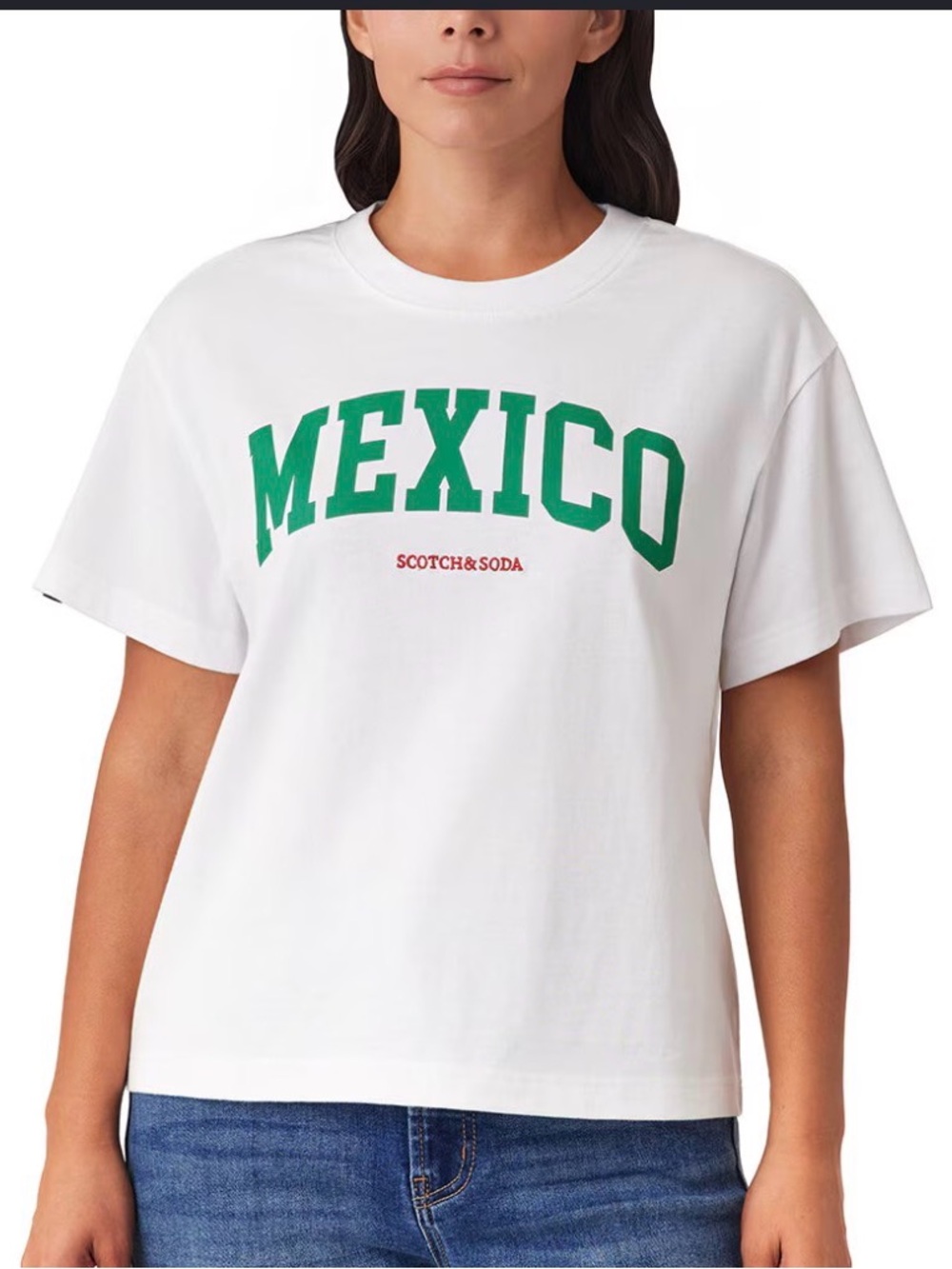 Scotch & Soda White Tee with Green 'MEXICO' Print